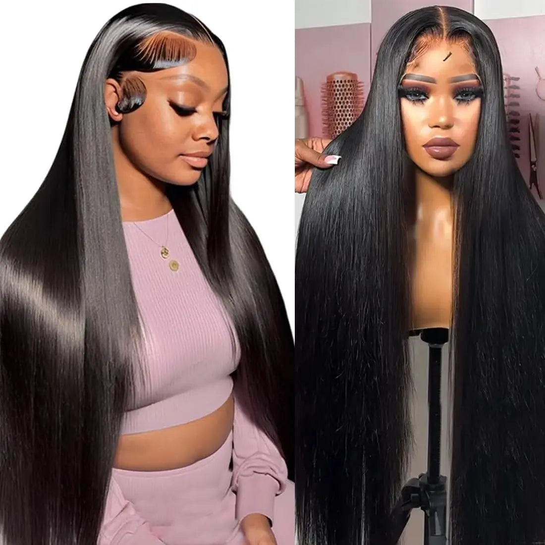32" Long Straight Full Transparent Lace Frontal Wig BU HAIR LLC