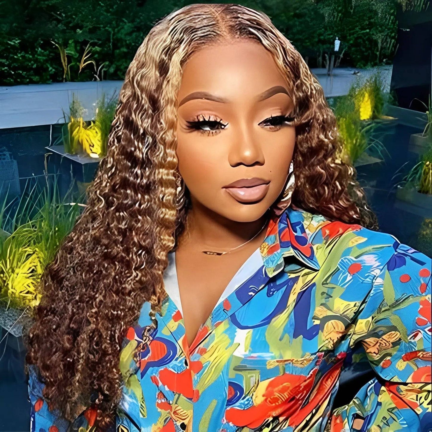 4/27 highlight Brazilian kinky curly pre-plucked virgin human hair wig with 180% density. Transparent lace front closure for a natural look.