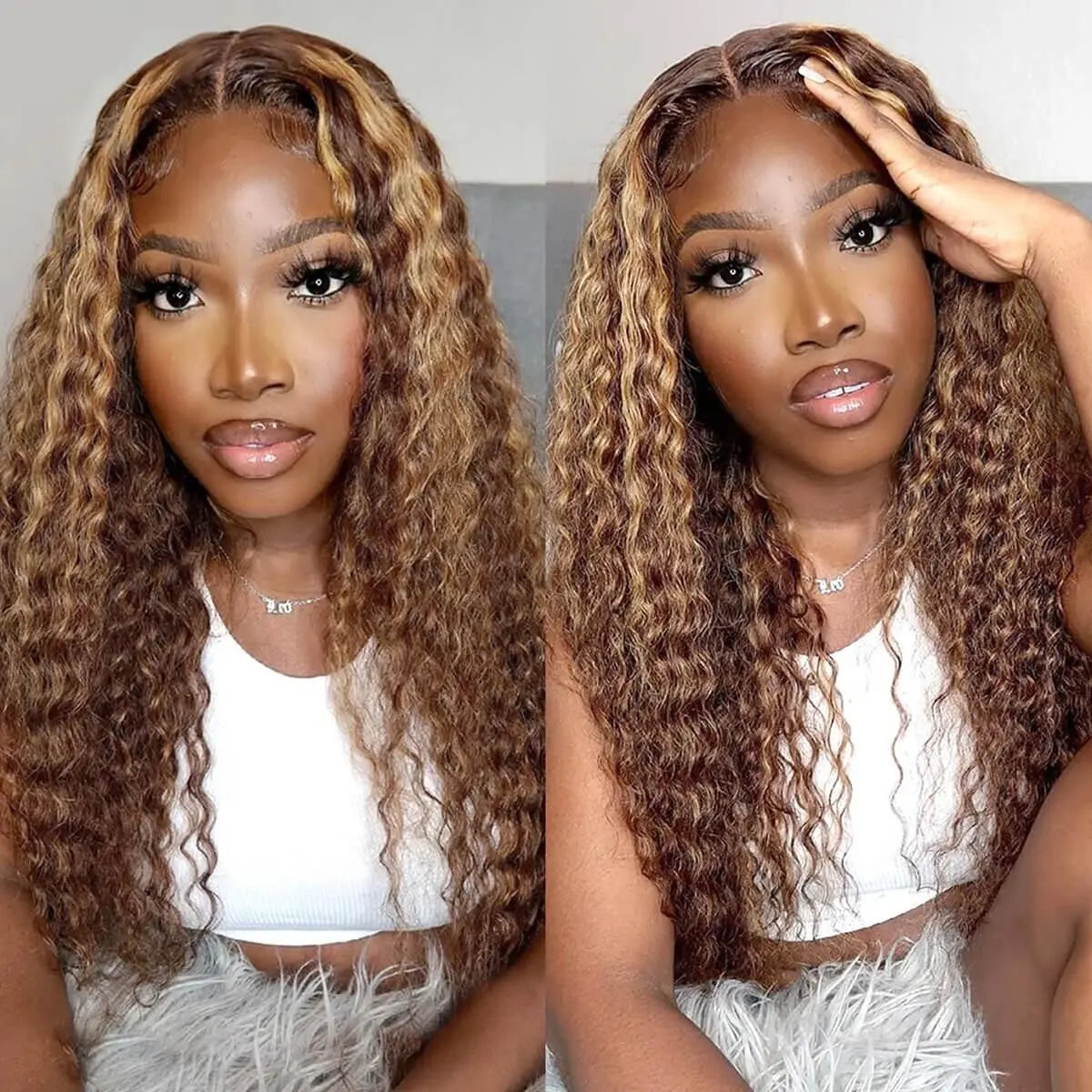 P4/27 highlight kinky curly HD lace front human hair wig with 180% density, offering a voluminous and natural appearance - BU HAIR.