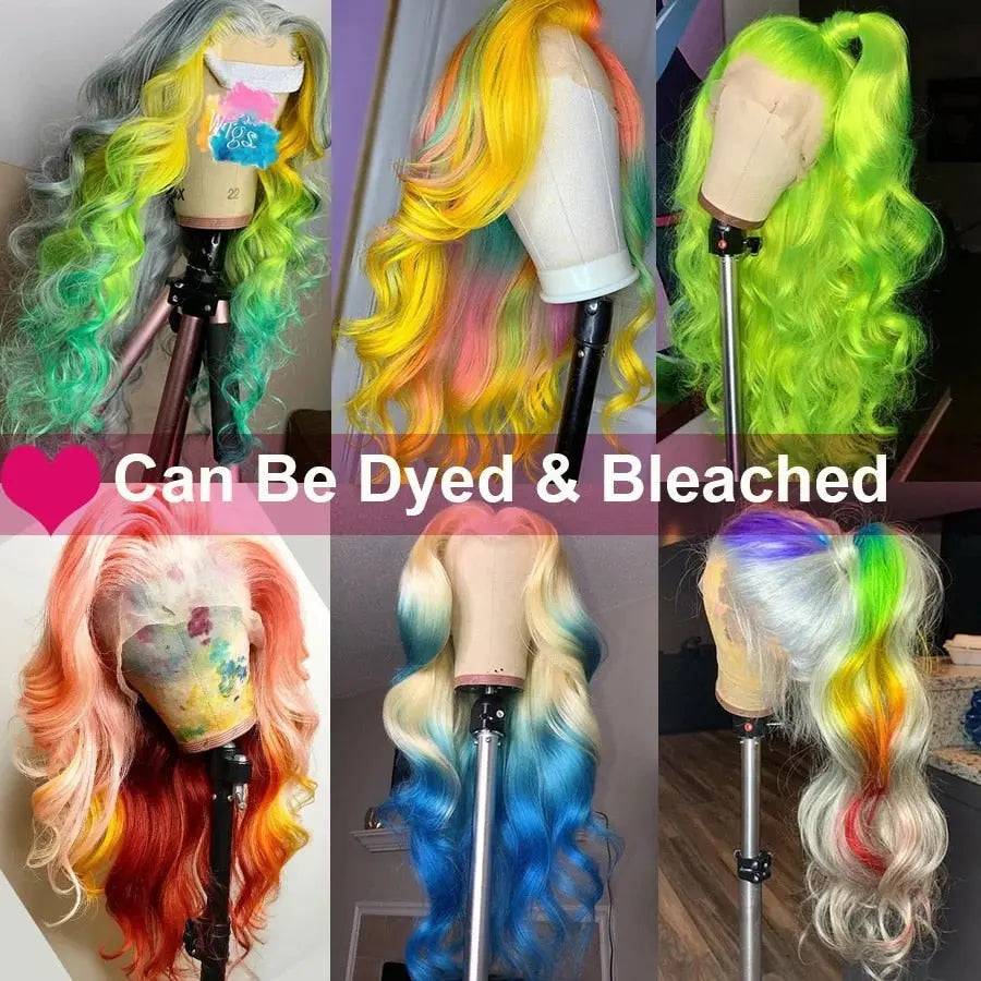 Collage of mannequin heads with colorful hair