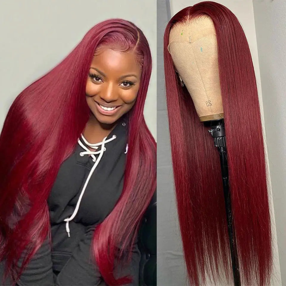 Straight 99J Burgundy Transparent Lace Human Hair Wig BU HAIR LLC