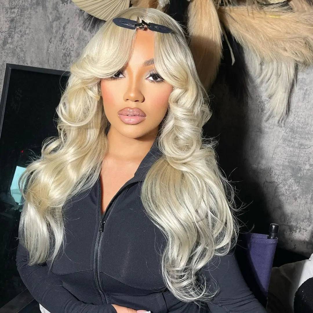 Achieve a charming look with our Blonde Body Wave HD Lace Wig, crafted from 100% human hair. Featuring soft, flowing body waves in a gorgeous blonde shade, it offers a natural, undetectable look with HD lace that blends seamlessly into your scalp for a flawless, elegant finish.