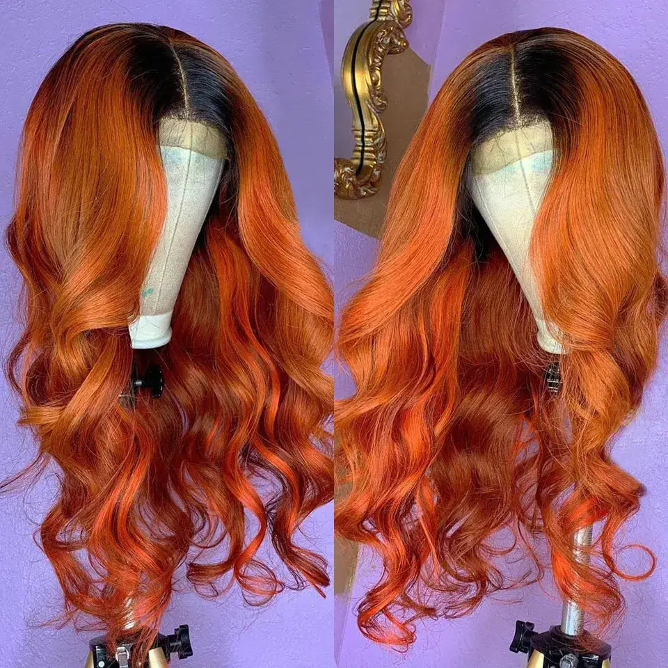 Body Wave 1B/350# Ginger Transparent Human Closure Wig BU HAIR LLC