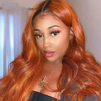 Body Wave 1B/350# Ginger Transparent Human Closure Wig BU HAIR LLC