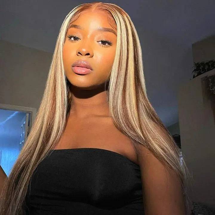 Brown/Blonde Straight Pre-plucked Lace Wig 100% Human Hair BU HAIR LLC