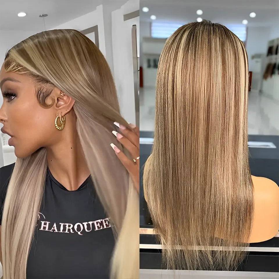 Brown/Blonde Straight Pre-plucked Lace Wig 100% Human Hair BU HAIR LLC