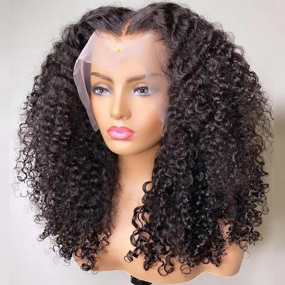Kinky Curly Bob Lace Closure Wig made from 100% unprocessed human hair, featuring soft, bouncy curls, a natural lace closure for a seamless look, and a short, voluminous bob style. Perfect for a natural, effortless appearance.