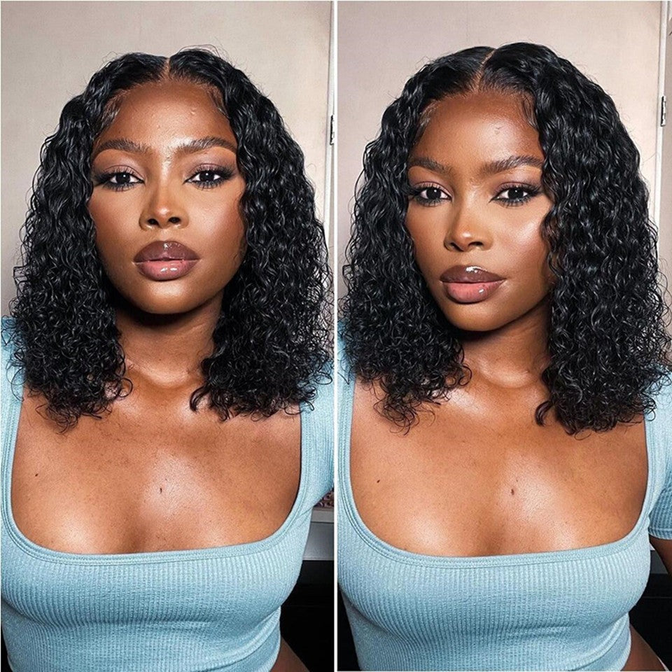 Kinky Curly Bob Lace Closure Wig made from 100% unprocessed human hair, featuring soft, bouncy curls, a natural lace closure for a seamless look, and a short, voluminous bob style. Perfect for a natural, effortless appearance.