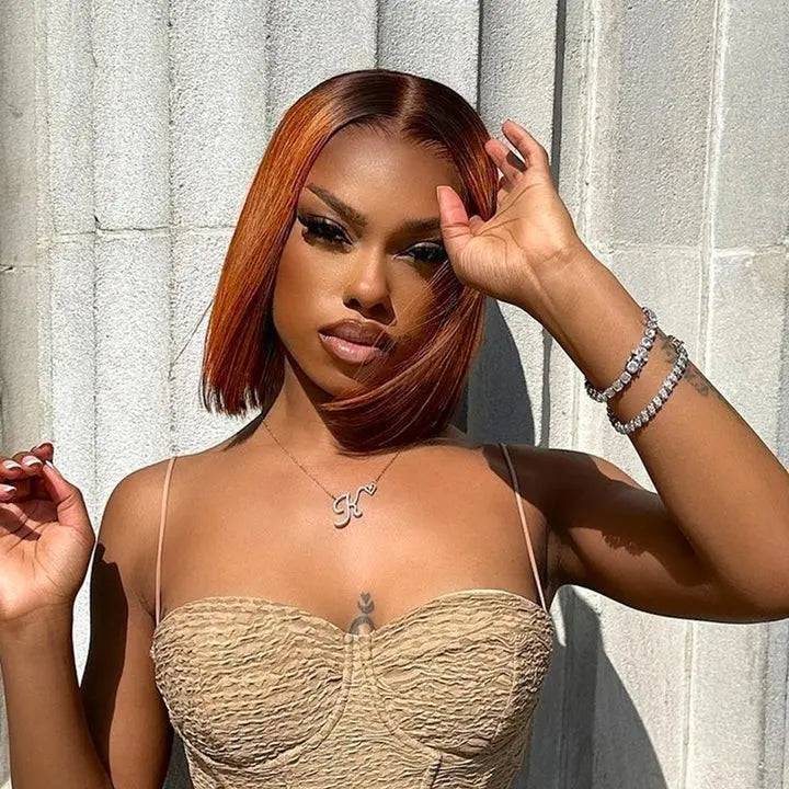 Ginger Ombre Brown Straight Bob Brazilian Virgin Hair Wig BU HAIR LLC