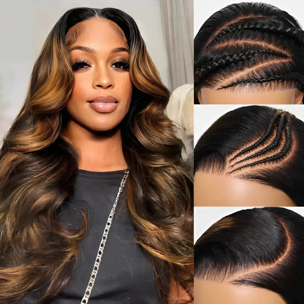 Glueless Balayage Brown Highlight 7*5 HD Body Wave Invisble Knot Closure Wig BU HAIR LLC