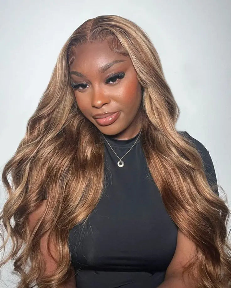 Glueless Balayage Highlights Brown Honey Blonde Body Wave Closure Wig BU HAIR LLC