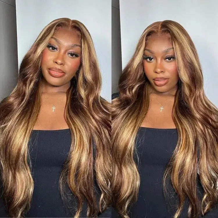 Glueless Balayage Highlights Brown Honey Blonde Body Wave Closure Wig BU HAIR LLC