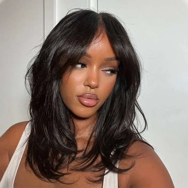 Glueless Curtain Bangs Closure Layer Cut 6*4.5 HD Body Wave Human Hair Wig BU HAIR LLC