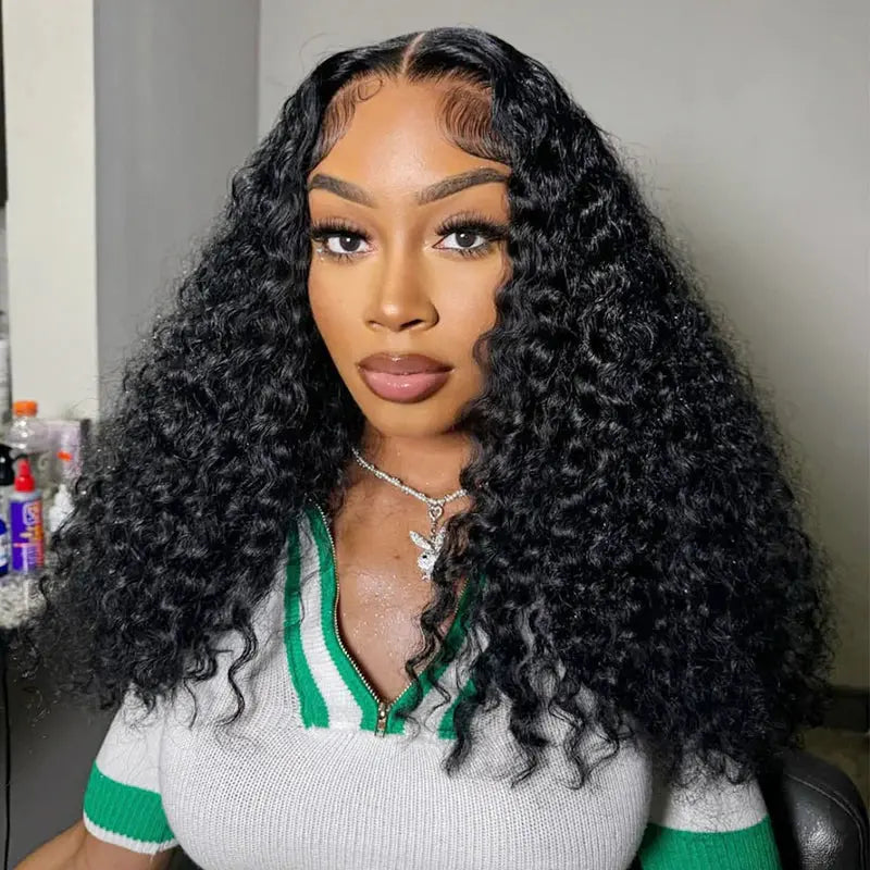 Glueless Pixie Curly Short Bob Pre-ALL Closure Wig in natural black, featuring voluminous curls and a pre-plucked hairline for a natural look.