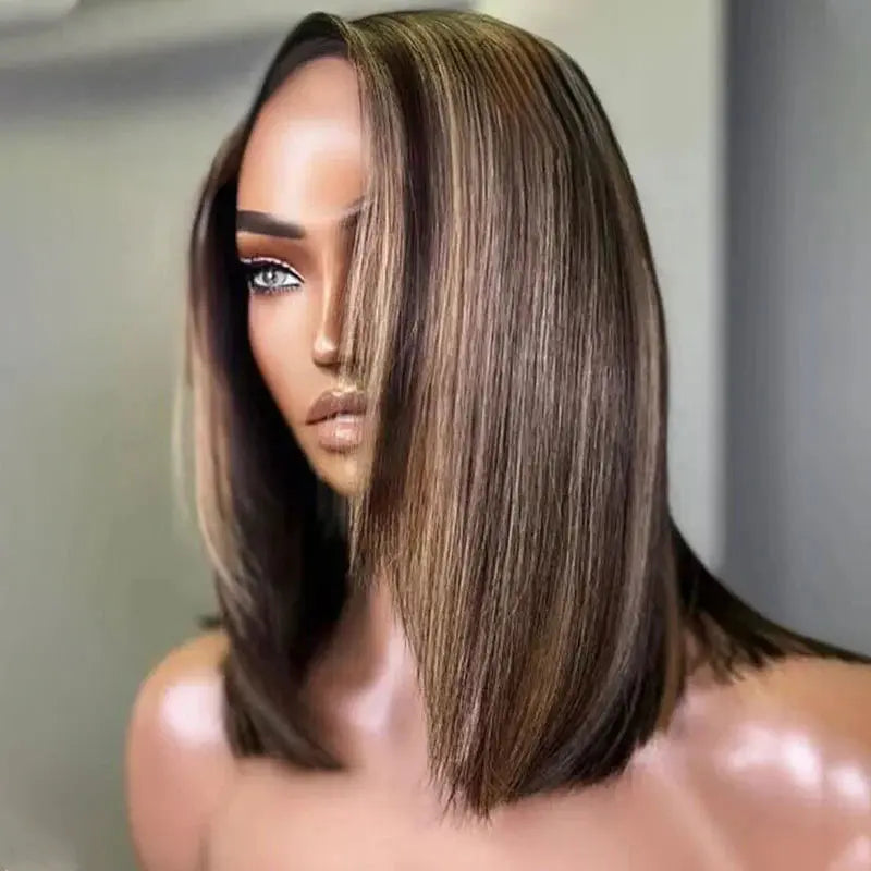 Glueless Side Part Highlight Straight Asymmetric P1B/27 Bob Lace Layer Cut Wig BU HAIR LLC