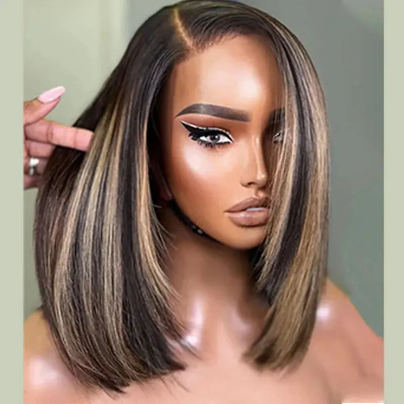 Glueless Side Part Highlight Straight Asymmetric P1B/27 Bob Lace Layer Cut Wig BU HAIR LLC