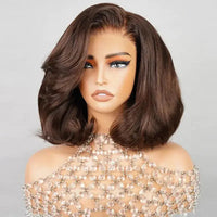 Short Hair Bob Chocolate Brown Pre Cut HD Side Part Lace Wig BU HAIR LLC