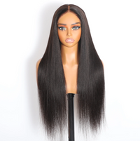Mannequin head with long black straight hair on a white background