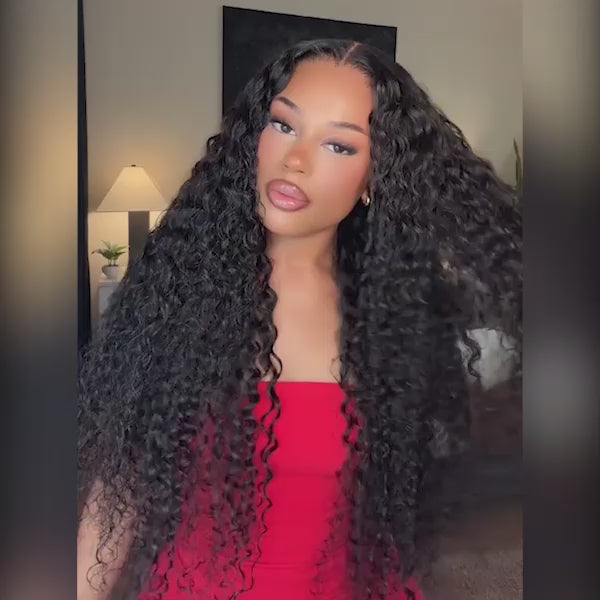 Woman showcasing BU Hair water wave wig
