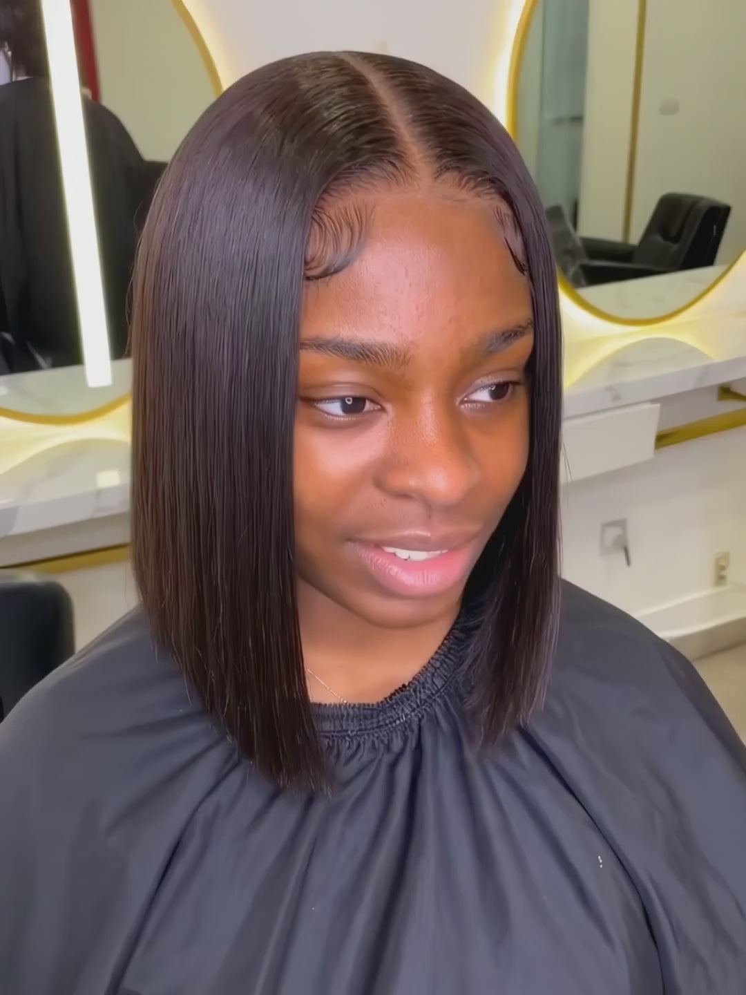 woman wearing a bob wig